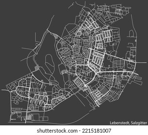 Detaillierte Negativ-Navigationsweißlinien Stadtstraßenplan des LEBENSTEDT QUARTER der deutschen Landeshauptstadt Salzgitter auf dunkelgrauem Hintergrund