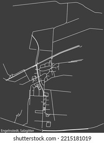 Detailed negative navigation white lines urban street roads map of the ENGELNSTEDT QUARTER of the German regional capital city of Salzgitter, Germany on dark gray background