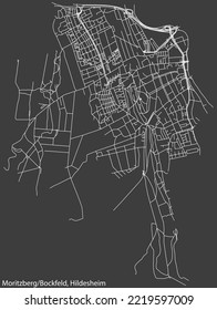 Detaillierte Karte der Stadtstraßen der MORITZBERG-BOCKFELD MUNICIPALITY der deutschen Hauptstadt Hildesheim auf dunkelgrauem Hintergrund mit Negativnavigationslinien