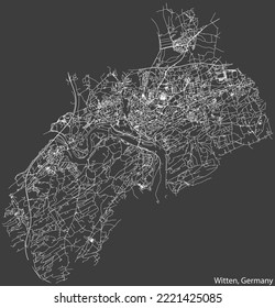 Detailed negative navigation white lines urban street roads map of the German regional capital city of WITTEN, GERMANY on dark gray background