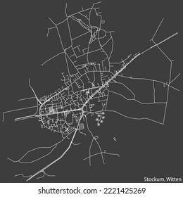 Mapa detallado negativo de líneas blancas de navegación en las calles urbanas del MUNICIPIO STOCKUM de la capital regional alemana de Witten, Alemania sobre fondo gris oscuro