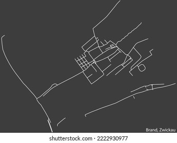 Detailed negative navigation white lines urban street roads map of the BRAND DISTRICT of the German regional capital city of Zwickau, Germany on dark gray background