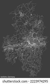 Detailed negative navigation white lines urban street roads map of the German regional capital city of ISERLOHN, GERMANY on dark gray background