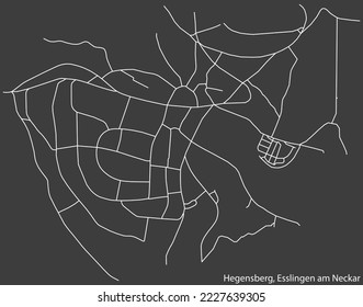 Detaillierte Karte der HEGENSBERG MUNICIPALITY der deutschen Landeshauptstadt Esslingen auf dunkelgrauem Hintergrund mit Negativnavigationslinien auf Stadtstraßen