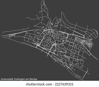 Detailed negative navigation white lines urban street roads map of the INNENSTADT MUNICIPALITY of the German regional capital city of Esslingen, Germany on dark gray background