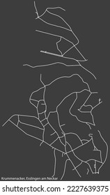 Detailed negative navigation white lines urban street roads map of the KRUMMENACKER MUNICIPALITY of the German regional capital city of Esslingen, Germany on dark gray background