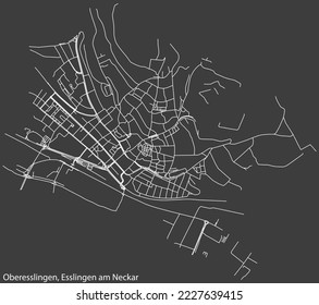 Detaillierte Karte der OBERESSLINGEN MUNICIPALITÄT der deutschen Landeshauptstadt Esslingen auf dunkelgrauem Hintergrund mit Negativnavigationslinien auf Stadtstraßen