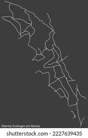 Detailed negative navigation white lines urban street roads map of the OBERTAL MUNICIPALITY of the German regional capital city of Esslingen, Germany on dark gray background