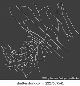 Detailed negative navigation white lines urban street roads map of the WIFLINGSHAUSEN MUNICIPALITY of the German regional capital city of Esslingen, Germany on dark gray background