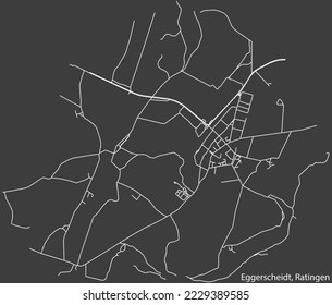 Detailed negative navigation white lines urban street roads map of the EGGERSCHEIDT MUNICIPALITY of the German regional capital city of Ratingen, Germany on dark gray background