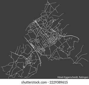 Detailed negative navigation white lines urban street roads map of the HÖSEL-EGGERSCHEIDT MUNICIPALITY of the German regional capital city of Ratingen, Germany on dark gray background