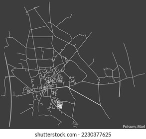 Detailed negative navigation white lines urban street roads map of the POLSUM MUNICIPALITY of the German regional capital city of Marl, Germany on dark gray background