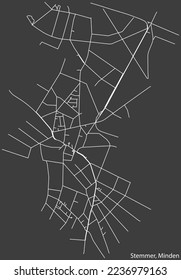Detailed negative navigation white lines urban street roads map of the STEMMER QUARTER of the German town of MINDEN, Germany on dark gray background