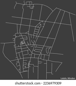 Mapa detallado negativo de líneas blancas de navegación en las calles urbanas del CUARTO LETELN de la ciudad alemana de MINDEN, Alemania sobre fondo gris oscuro