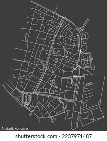 Mapa detallado negativo de las líneas blancas de navegación en las calles urbanas del CUARTO ALTSTADT de la ciudad alemana de KONSTANZ, Alemania sobre fondo gris oscuro