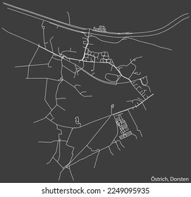 Detailed negative navigation white lines urban street roads map of the ÖSTRICH DISTRICT of the German town of DORSTEN, Germany on dark gray background