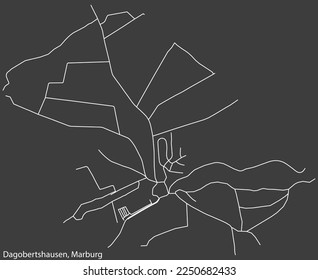 Detailed negative navigation white lines urban street roads map of the DAGOBERTSHAUSEN DISTRICT of the German town of MARBURG, Germany on dark gray background