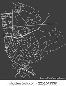 Detaillierte Negativnavigation mit weißen Linien Stadtstraßen Karte des RAUXEL SÜD DISTRICT der deutschen Stadt CASTROP-RAUXEL auf dunkelgrauem Hintergrund