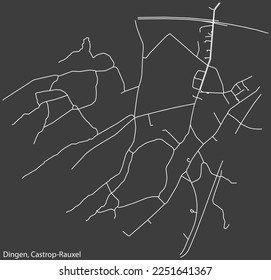 Detailed negative navigation white lines urban street roads map of the DINGEN DISTRICT of the German town of CASTROP-RAUXEL, Germany on dark gray background