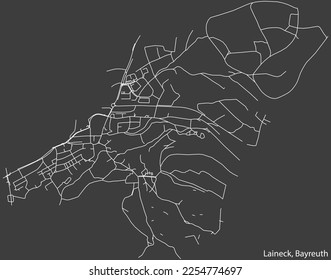 Mapa detallado negativo de las líneas blancas de navegación en las calles urbanas del DISTRITO LAINECK de la ciudad alemana de BAYREUTH, Alemania sobre fondo gris oscuro