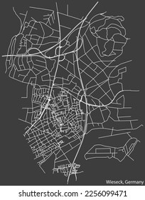 Detailed negative navigation white lines urban street roads map of the WIESECK DISTRICT of the German town of GIESSEN, Germany on dark gray background