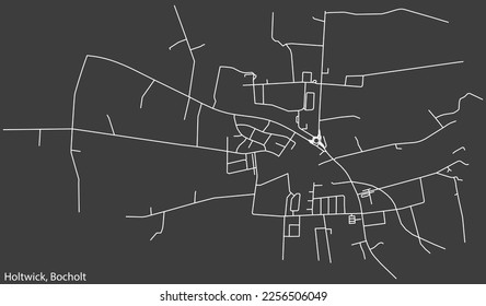 Detailed negative navigation white lines urban street roads map of the HOLTWICK DISTRICT of the German town of BOCHOLT, Germany on dark gray background