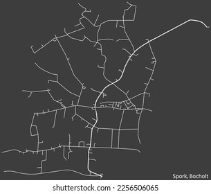 Detailed negative navigation white lines urban street roads map of the SPORK DISTRICT of the German town of BOCHOLT, Germany on dark gray background