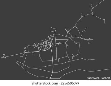 Detailed negative navigation white lines urban street roads map of the SUDERWICK DISTRICT of the German town of BOCHOLT, Germany on dark gray background