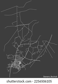 Detailed negative navigation white lines urban street roads map of the STENERN DISTRICT of the German town of BOCHOLT, Germany on dark gray background