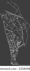 Mapa detallado negativo de las líneas blancas de navegación en las calles urbanas del DISTRITO GOSEBURG-ZELTBERG de la ciudad alemana de LÜNEBURG, Alemania sobre fondo gris oscuro