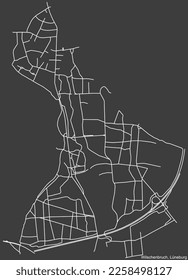 Detailed negative navigation white lines urban street roads map of the WILSCHENBRUCH DISTRICT of the German town of LÜNEBURG, Germany on dark gray background