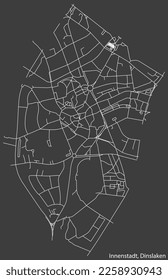 Detailed negative navigation white lines urban street roads map of the INNENSTADT BOROUGH of the German town of DINSLAKEN, Germany on dark gray background
