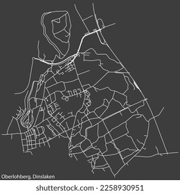 Detaillierte Negativnavigation mit weißen Linien Stadtstraßen Karte des OBERLOHBERG BOROUGH der deutschen Stadt DINSLAKEN auf dunkelgrauem Hintergrund