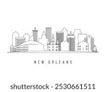 Detailed New Orleans skyline vector illustration. New Orleans buildings in line art style, perfect for modern designs.