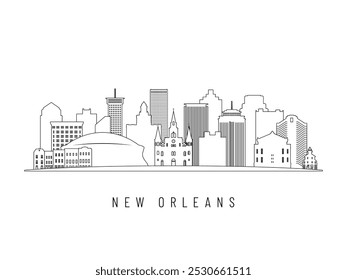 Detailed New Orleans skyline vector illustration. New Orleans buildings in line art style, perfect for modern designs.