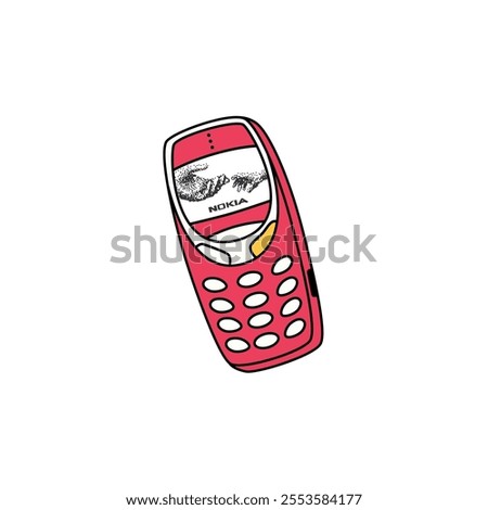 A detailed and nostalgic vector illustration of an old Nokia phone, featuring its iconic shape and button layout. Ideal for retro-themed projects, tech nostalgia branding, or digital artwork
