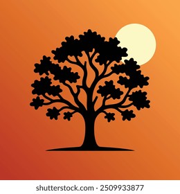 Vetor de Silhueta Detalhado de Carvalho | Perfeito para logotipos, projetos temáticos da natureza e muito mais