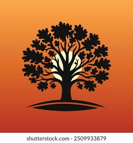 Detailed Oak Tree Silhouette Vector | Perfect for Logos, Nature-Themed Designs, and More