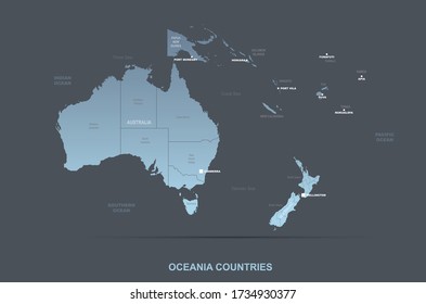 detailed oceania countries vector map.
australia, new zealand and pacific islands country. 