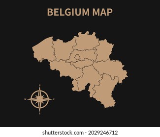 Detailed Old Vintage Map of Belgium with compass isolated on Dark background, Vector Illustration EPS 10