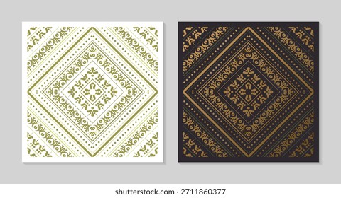 Detailed Ornamental Diamond Shape Pattern Illustration Design in Two Color Variations