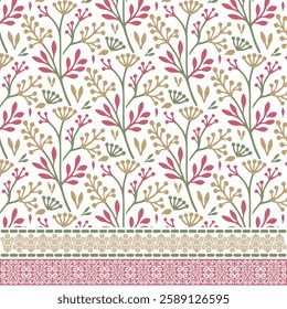 detailed ornamental floral pattern with seamless border for poster and fabric printing
