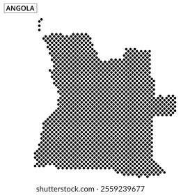 A detailed outline of Angola is represented using dot patterns, showcasing the country's geographical shape.