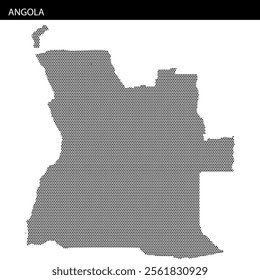 A detailed outline of Angola is represented using dot patterns, showcasing the country's geographical shape.