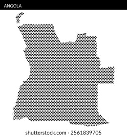 A detailed outline of Angola is represented using dot patterns, showcasing the country's geographical shape.