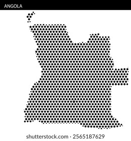 A detailed outline of Angola is represented using dot patterns, showcasing the country's geographical shape.