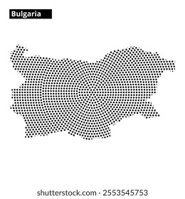 Detailed outline of Bulgaria presented in a dotted style, highlighting the country's geographic boundaries and shape.