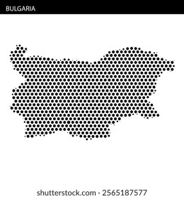 Detailed outline of Bulgaria presented in a dotted style, highlighting the country's geographic boundaries and shape.