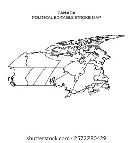 Detailed outline of Canada emphasizing its geographical features. The map is designed for easy editing in political contexts, ideal for educational and presentation purposes.