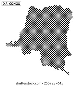 A detailed outline of the Democratic Republic of Congo is filled with dots, representing the geography and shape of the nation.